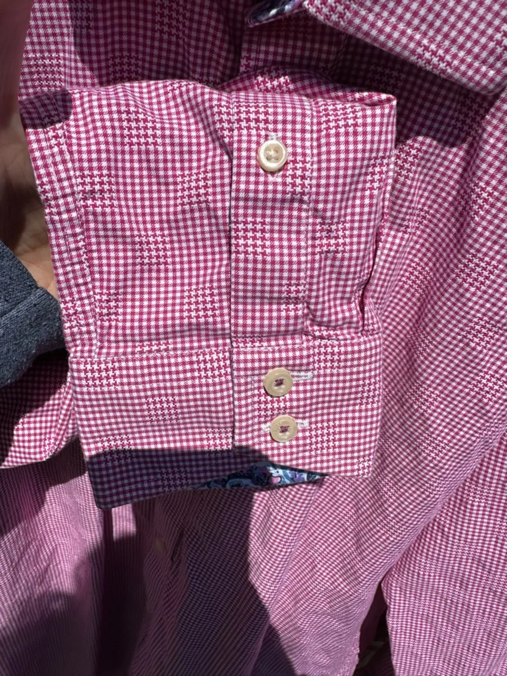 Ted Baker Endurance Pink/Red Gingham Check Floral Collar Cuffs Men’s 15.5 32/33 - Picture 6 of 8